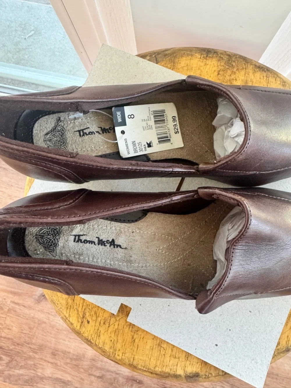 Thom McAn Thea Brown Leather Loafers 8 Wide Block Heel Y2K Square Toe NWT - Picture 10 of 14